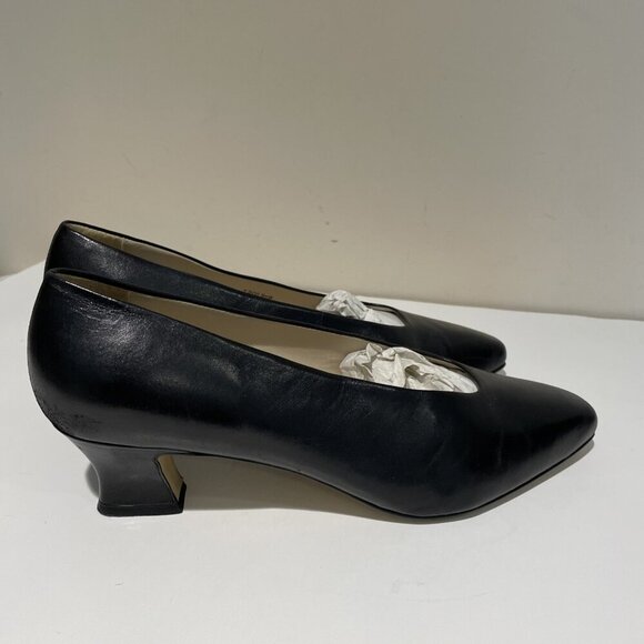 Vintage Worthington Leather Pumps Heels Size 9 Wide Black Square Toe Classic EUC - Picture 3 of 12
